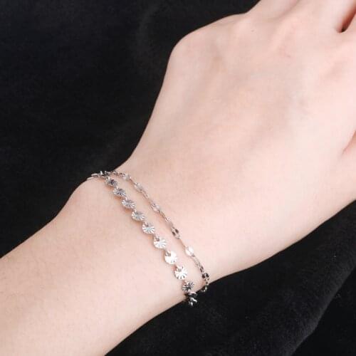 Womens Silver Color Little Daisy Bracelet Double Laye Bracelet for Summer Simple Fine Bracelet Fashion Jewelry Party Gifts