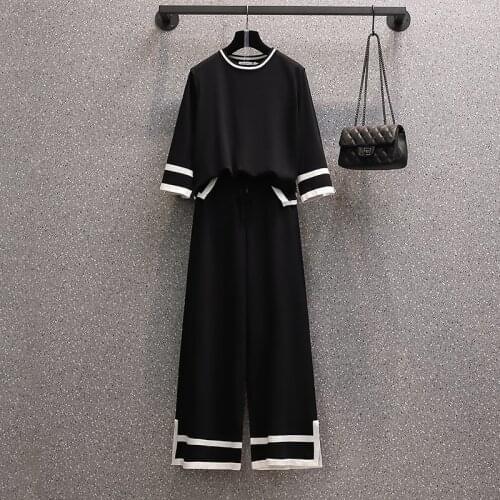 New Arrival Autumn Winter Knitted Two piece Set Casual Womens Pullovers Tops And Wide-Leg Pants Suits High Quality Hit Color