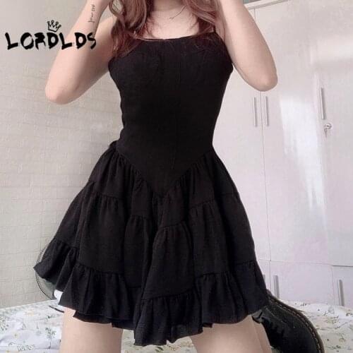 LORDLDS Women Summer Dress Mini Short Pleated Black White Sleeveless Off Shoulder Spaghetti Strap Dresses Ladies Party Clothing