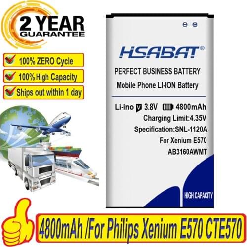 100% Original HSABAT 4800mAh AB3160AWMT Battery For Philips Xenium E570 CTE570