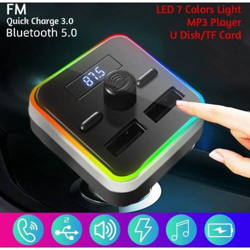 Bluetooth-compatible 5.0 Car FM Transmitter LED Modulator Handsfree Music Player TF U Disk Quick Charge Dual USB Aux Adapter Pho