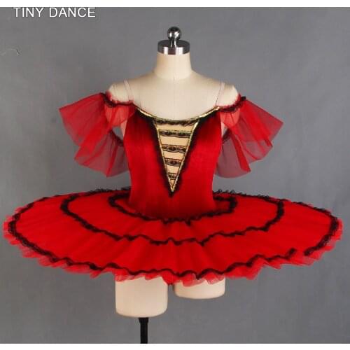 Off the Shoulder Ballet Pancake Tutu Red Velvet Spnish Tutu Dress 3 Tiered Ballet Dance Tutus for Adult Performance BLL428