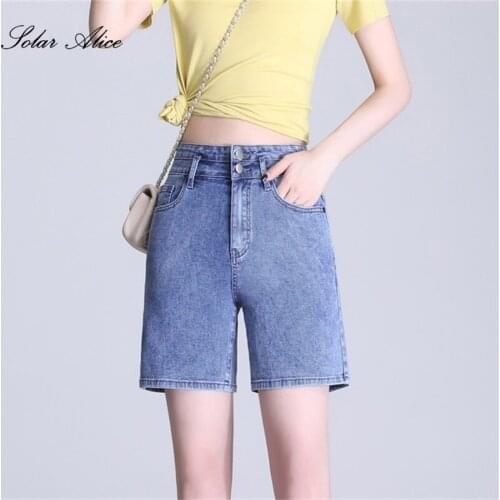 Free Shipping 2021 Womens Summer New Casual High-Waisted Straight Denim Shorts Loose Large Size Thin Five-Point Shorts