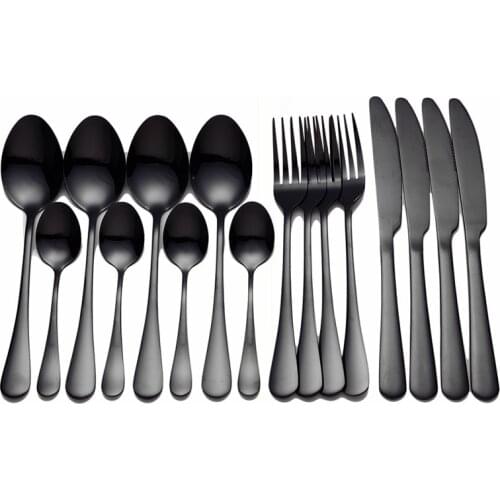 Black Tableware Cutlery Stainless Steel Cutlery Set Fork Spoons Knives Cutlery Set 16 Pieces Dinnerware Set Western Dropshipping