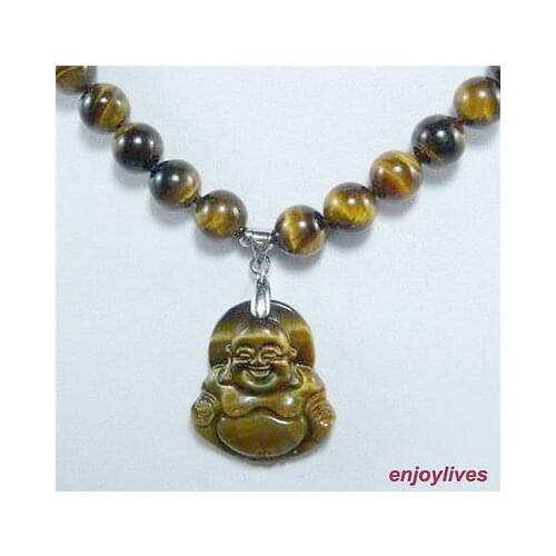DD Wholesale FREE SHIPPING >>> Natural Tigereye Tigers Eye Opal Beads Laughing Buddha Pendant Necklace