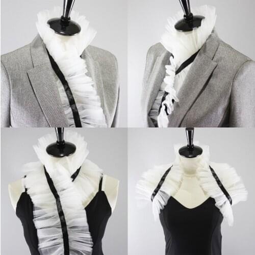 Retro Decorative Ruffled Jabot Fake Collar Ribbon Adjustable Shirt Front Necktie