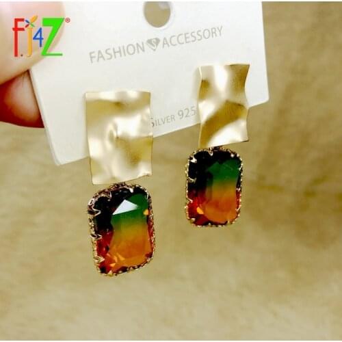 F.J4Z New Trend Stone Earrings for Women Elegant Gradient Glass Pendant Statement Earring Lady Cocktail Jewelry Anti-allergy