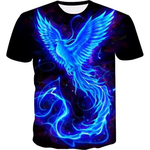 Newst 3D Flame Phoenix T shirt men women summer Funny popular clothing eagle pattern loose size birds Casual tops