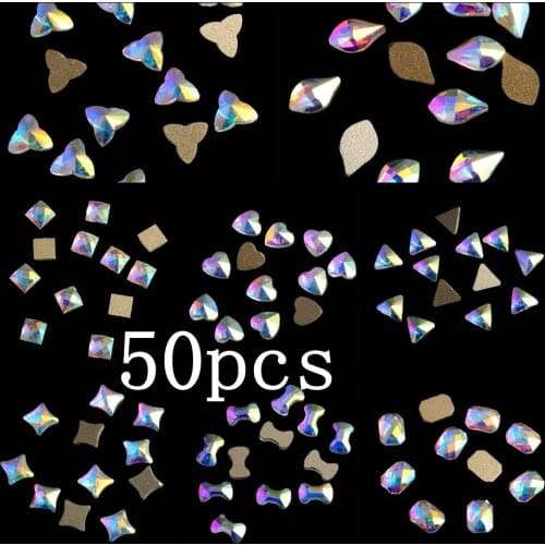 Crystal AB Nail Strass 50pcs Glass Rhinestone For Nail Art Decorations Flatback Nail Stickers DIY Craft Art Charm Stones