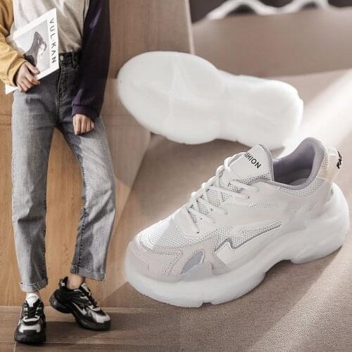 Genuine Leather Sneakers Women Casual Shoes Slim Leg Dad Shoes 2021 Spring Breathable Student White Shoes for Women Sneakers