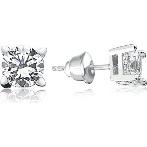 Valori Jewels 2.30 Carat, Zirconia White Round Gemstone, Rhodium Plated, Solitaire Earrings