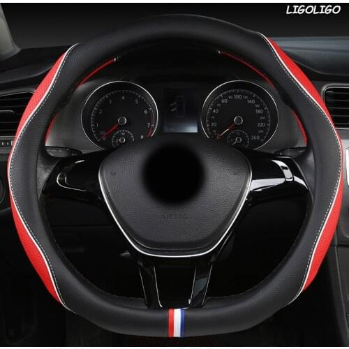 LIGOLIGO Leather Car Steering Wheel Cover For Renaults Duster Megane 2 3 koleos Logan sandero Scenic 2