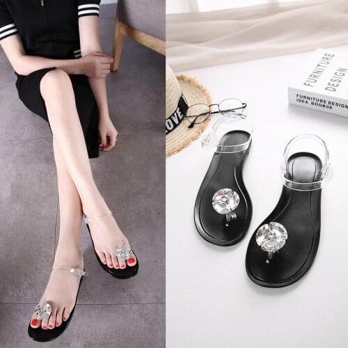 Fashion Bohemian Style Shoes Beautiful Pearl Inlay Jelly Sexy Flat Sandals For Women (Size 35-40)
