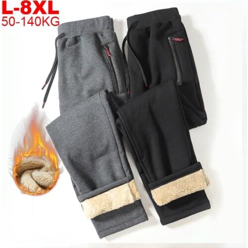 Plus Size 8xl Mens Warm Pants For Winter Track Pants Men Chinese Streetwear Black Joggers Sports Fleece Thick Jogger Sweatpants