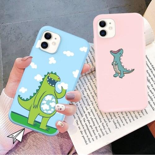 Candy Color Phone Case For iPhone 11 Pro Max 12 Pro Mini Max X XR XS Max 7 8 Plus Cute Dinosaur Cartoon Soft TPU Silicone Cover