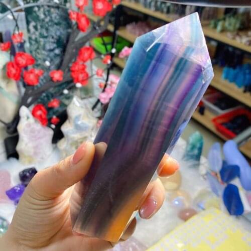 Natural Stones Crystal 7 colour fluorite Quartz Mineral Obelisk， natural stone Healing Stone Energy Ore，home decoration