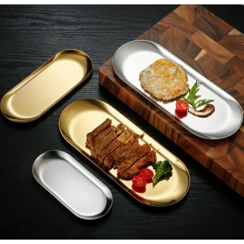 Nordic Oval Metal Tray Desktop Organizer Jewelry Stainless Steel Plates Kitchen Food Fruit Tableware Storage Dishes Tools
