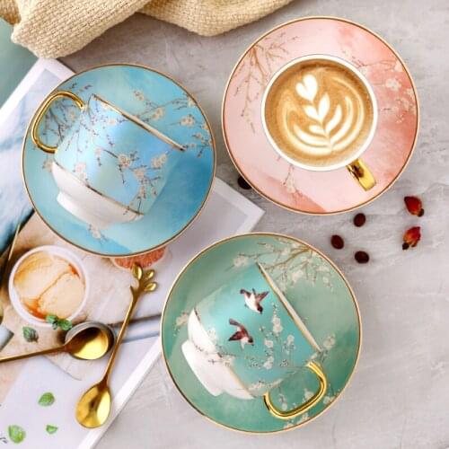 New Chinese Countryside Style Ceramic Coffee Cup And Saucer British Afternoon Tea Black Tea Cups With Spoon Party Drinkware