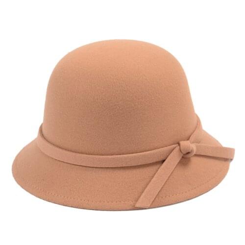 Newest 2020 Vogue Ladies Women Girls Vintage Wool Felt Bowler Derby Fedora Trilby Bowknot Fedoras Hat Cap For Woman