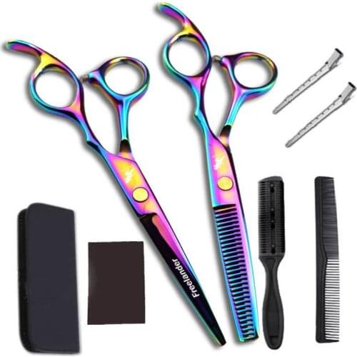 8pcs Hair Scissor 6 Inch Barber Hairdressing Cutting Professional Shear Stainless Steel Thinning Scissor Barbershop Salon Set