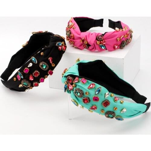 Oaoleer Korean Boutique Hairband Diamond Knotted Headband for Women Solid Satin Hairband Women Boutique Bezel Hair Hoop