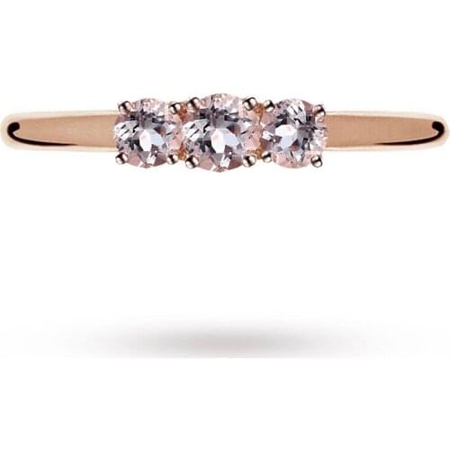 Solid 14k Rose Gold Three Stones Engagement Wedding Ring 4.5mm & 6mm Round Cut 1.25ct Natural Morganite Women Fine Jewelry