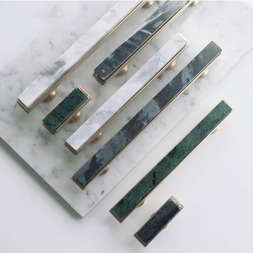 Natural Marble+Brass Rectangle Furniture Handle and Knob Cabinet Hardware Handles Drawer Pulls Bedroom Green Knob With Screw
