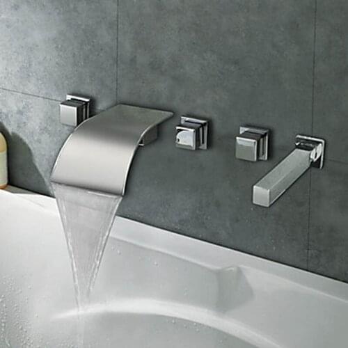 Bathtub Shower Faucets Chrome Polish Bathroom Suana 5pc Sets Showerhead,Diverter,Two Handles,Shower Hose,Waterfall Spout YGWJ010