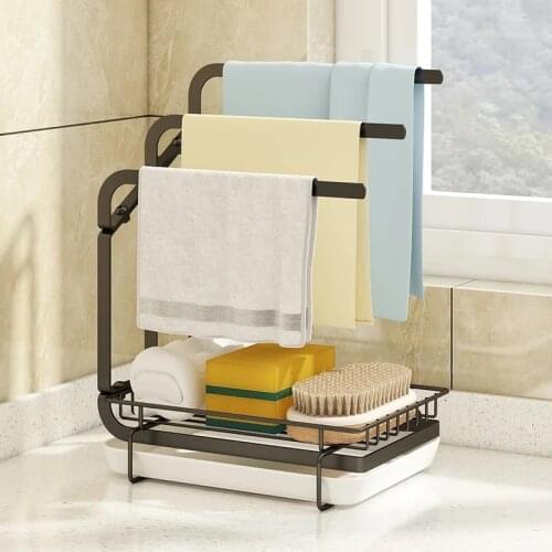 Kitchen Organizer Rack Sponge Drain Storage Wall Mounted Sink Stand Household Cleaning Brush Rack Container Shelf
