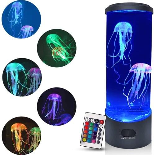 LED Jellyfish Lamp Romantic 5 Color Changing Night Light With 2 Jelly Fish Remote Control In Room Desk Decor Gifts For Christmas