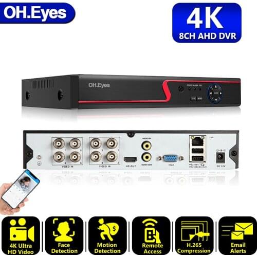 OH.eyes 8CH 4K AHD DVR AI H.265 Hybrid 8 Megapixel NVR Digital Video Recorder for 2MP 4MP 5MP 8MP AHD/TVI/CVI/XVI/IP Cameras