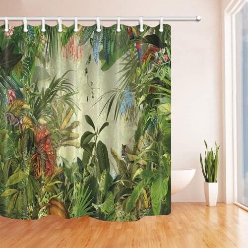 Tropical Palm Leaves Shower Curtains for Bathroom Polyester Fabric Waterproof Bath Curtain 180X180CM Shower Curtain Hooks