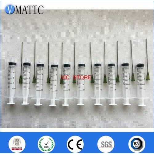 High Quality Non Sterilized 10Pcs 100mm Length 14G Dispensing Needle + 10cc/ml Plastic Manual Syringe