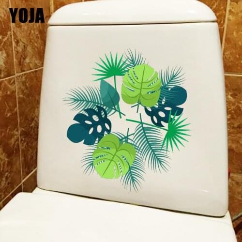 YOJA 20.7*22.7CM Green Leaf Stitching Ring WC Decor Toilet Seat Stickers Home Wall Decal T1-1099
