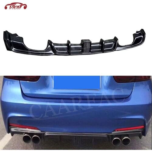 Carbon Fiber Rear Lip Diffuser Spoiler With LED Light For BMW F30 F35 318i 320i 328i M Sport 2012-2018 Four Outlet Bumper Guard