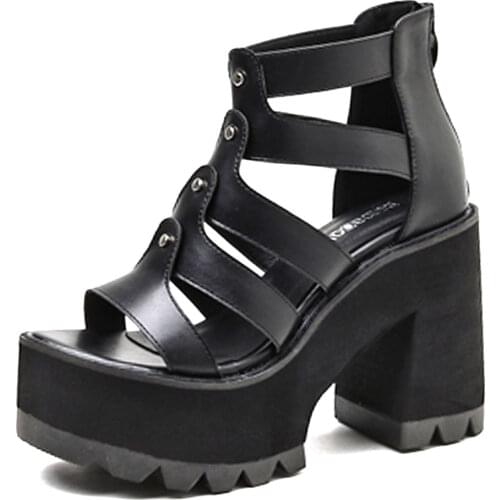 2021 Black Gothic Style Chunky Platform Height Increasing Brand New Shoes Women Gladiator Leisure Summer Sandals Footwear