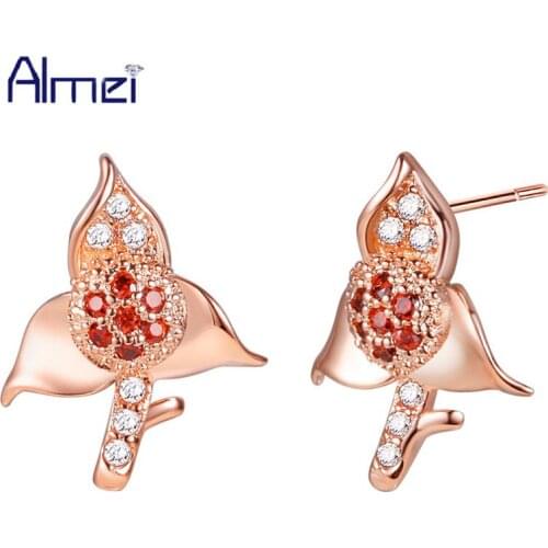Almei 49% off Flower Earrings for Women Silver Brincos With Stones Vintage Rose Gold Color Orecchini CZ Zircon Jewelry R880
