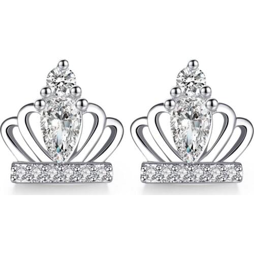 Promotion 925 sterling silver fashion crown shiny crystal female stud earrings women jewelry birthday gift drop shipping