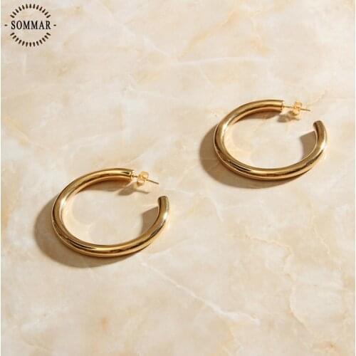 SOMMAR Hoop Earrings 25mm 45mm Solid Gold and silver color Eternity Earings Stainless Steel Circle Earrings For Women Jewelry