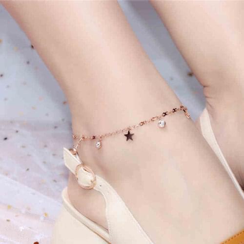 YUN RUO 2018 Fashion Rose Gold Color Star Crystal Anklet Chain Chic Woman 316 L Titanium Steel Jewelry Top Quality Never Fade