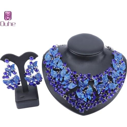 Fashion Crystal Butterfly Silver Color Necklace Earring Jewelry Sets For Women Brides Bridal Wedding Party Costume Jewellery