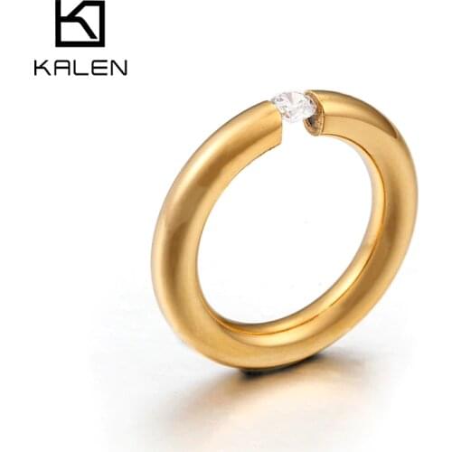KALEN Simple Design 4 Colors Bague Stainless Steel & Cubic Zirconia Finger Rings For Women Anillos Mujer Jewelry Wedding Bands