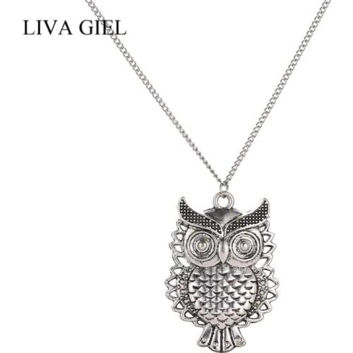Retro Hollow Owl Pendant Silver Color Necklace For Women Personality Long Chain Sweater Chain Necklace Jewelry Gift