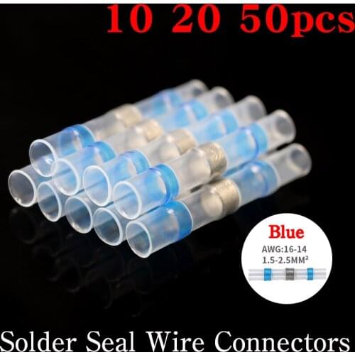 10/20/50pcs Blue Solder Seal Wire Connectors 3:1 Heat Shrink Waterproof Insulated Electrical Wire Terminals Butt Splice
