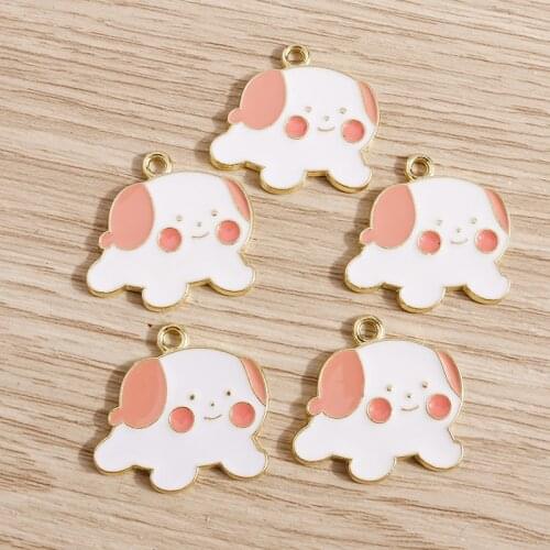 10pcs 22*21mm Cute Enamel Dog Charms for Jewelry Making Animal Pendants Necklaces Earrings Bracelets DIY Handmade Jewelry Crafts