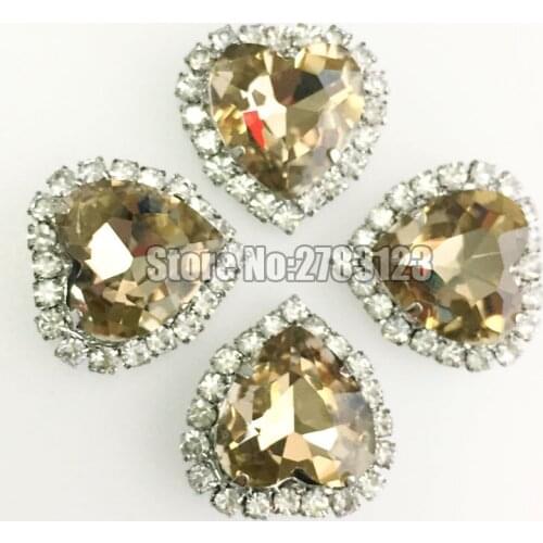 12mm 10pcs/20pcs heart Crystal buckle,light coffee Glass Crystal sew on rhinestones diy clothing accessories SKHY04