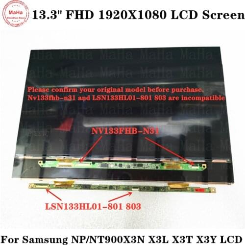 13.3" NV133FHB-N31 For Samsung Notebook NT900X3N NT900X3T NP900X3L NP900X3N LED LCD Screen Display glass FHD 1920*1080 Tested