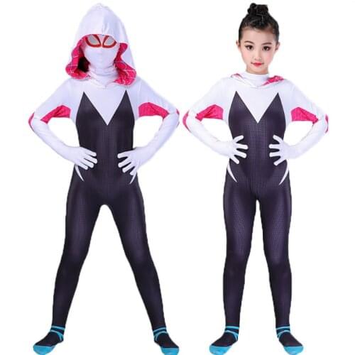 3D Kids Women Spider Gwen Costume Gwendolyn Maxine Stacy Zentai Suit Spidergirl Cosplay Halloween Costumes For Girls