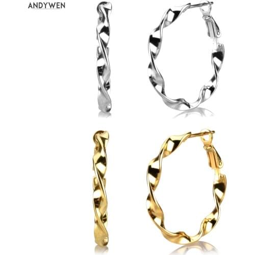 ANDYWEN 2020 925 Sterling Silver 26mm Irregular Big Hoops Women Large Circle Luxury Rock Punk Long Women Earring Fine Jewelry
