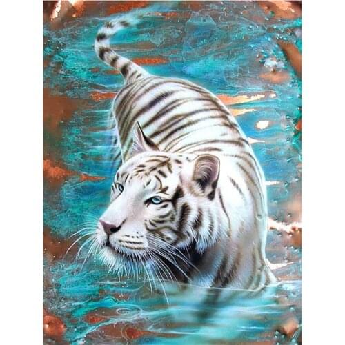 White Tiger Head Diamond Painting Full Round Animal Nouveaute DIY Sticking Drill Cross Embroidery 5D Simple Home Decoration